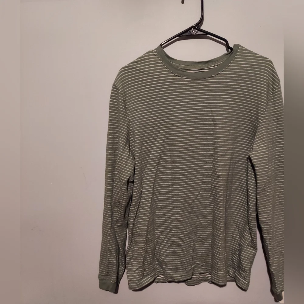 J. Crew Stripe Shirt Medium Green Long Sleeve Heritage Tee Relaxed Fit Preppy